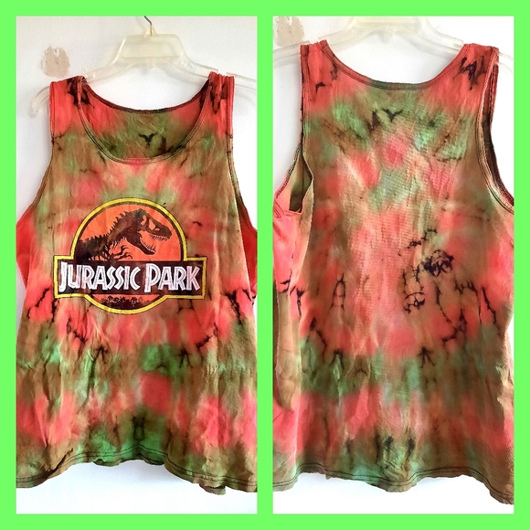 Other - 🦖🦕 Men's Large Jurassic Park Green & Red Tie Dye Tank Top 🦕🦖